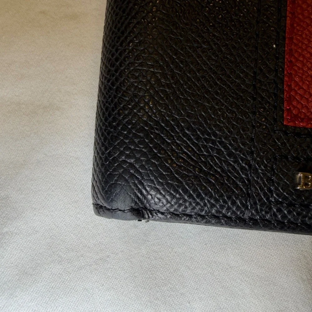 Bally Switzerland Mens Black Grained Leather Trainspotting Stripe Bifold Wallet